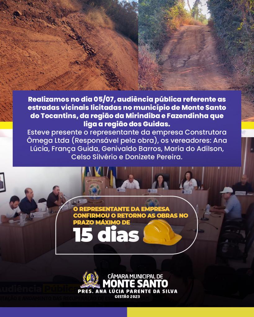 Câmara Municipal de Monte Santo do Tocantins realiza audiência pública para discutir estradas vicina